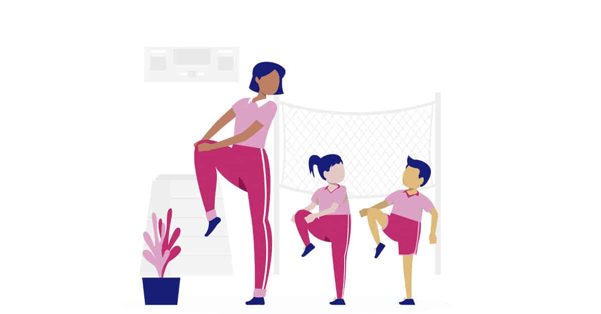 imagem de capa com 1 adulto e 2 crianças praticando atividade física